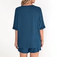 thumbnail image 6 of Women's 2 Piece Summer Outfit Set, Casual Oversized V Neck T-Shirt & High Waisted Biker Shorts, Lounge Wear Shorts Set, Workout Yoga Clothes Blue M, 6 of 7