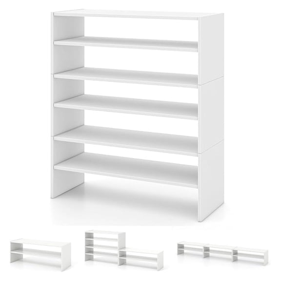 HYYOP 3-in-1 Vertical Shoe Rack, 6-Tier Free Standing Shoe Storage Organizer w/Stackable Design for 18 Pairs, 31 Inch Wide Wood Shoe Shelf for Closet, Entryway, Living Room, Office, White