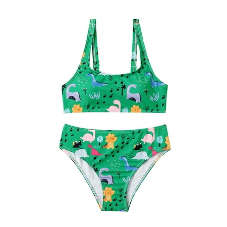 

Baby Girl 2 Piece Swimsuit Dinosaur Print Bikini Set Bathing Suit Size 7 Years-11 Years