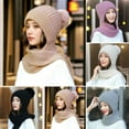 thumbnail image 2 of Mosey Women Winter Hat Thick Knitted Solid Color Scarf Connected Neck Windproof Cozy Plush Ball Decor Lady Outdoor Cap, 2 of 8