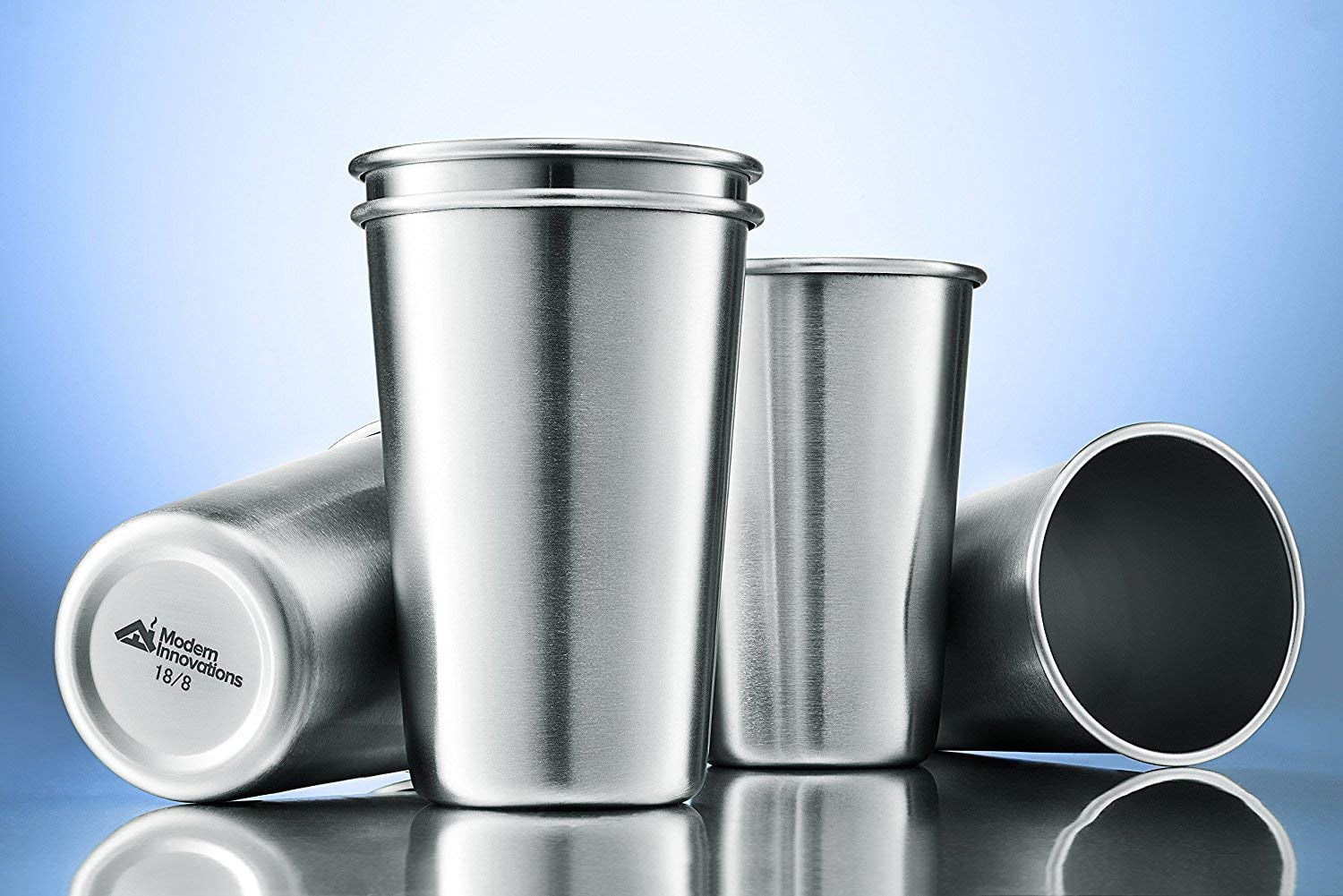 Modern Innovations 16 Ounce Stainless Steel Pint Cups - Stackable Pint Cup Tumblers For Travel – Metal Cups For Drinking Outdoors - 16 Oz Reusable Steel Cups - 5 Pack
