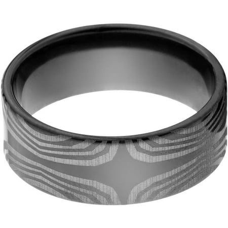 8mm Flat Black Zirconium Ring with a Lasered Mokume Pattern