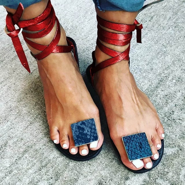 Sandalias planas con correa en el tobillo con estampado de serpiente transpirable para mujer Wmkox8yii nm1806