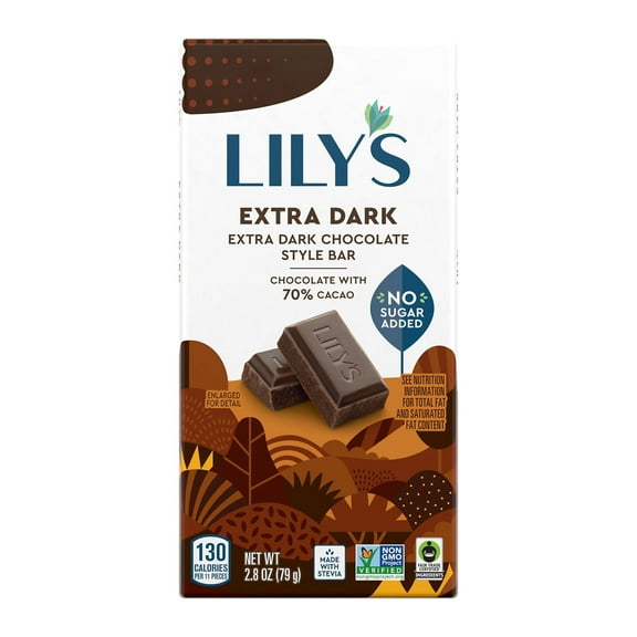 Lily's Sweets, 70% Cocoa Extra Dark Chocolate Bar, Extra Dark, 2.8 oz Pack of 2