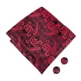 thumbnail image 4 of Hi-Tie - Pajarita de seda roja burdeos de lujo para hombre, conjunto de gemelos y broche con nudo de mariposa, ideal para bodas y padrinos de boda, 4 of 4
