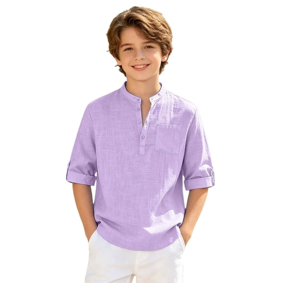 Landzoo Kids Boys Tops Solid Color Short Sleeve Henley Shirt Summer Comfortable Toddler Boys T-Shirt Size 4-5 Years Purple