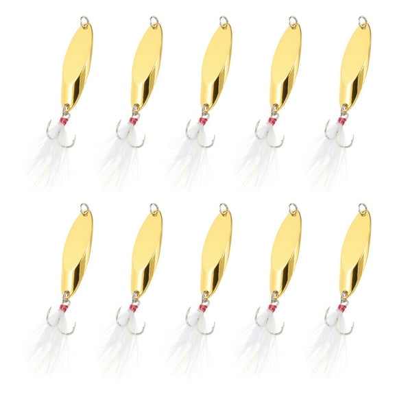 Uxcell 10Pcs 1/2 oz Metal Fishing Spoons Fishing Lures Casting Spoon Gold Tone