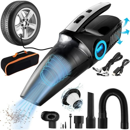 

Cordless Rechargeable Car Vacuum Cleaner - Portable Mini Handheld with Wet Dry & Tire Inflator (4-in-1)