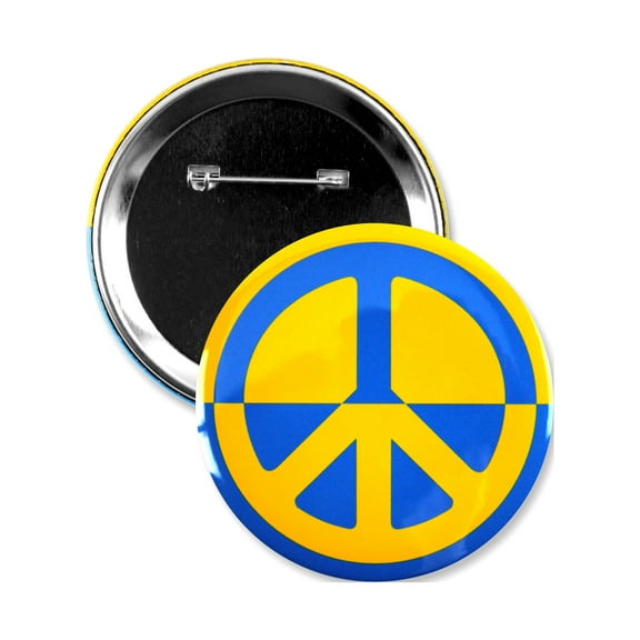 10 Pack - Peace Symbol Ukrainian Support Pinback Button Badges - 3 Inch