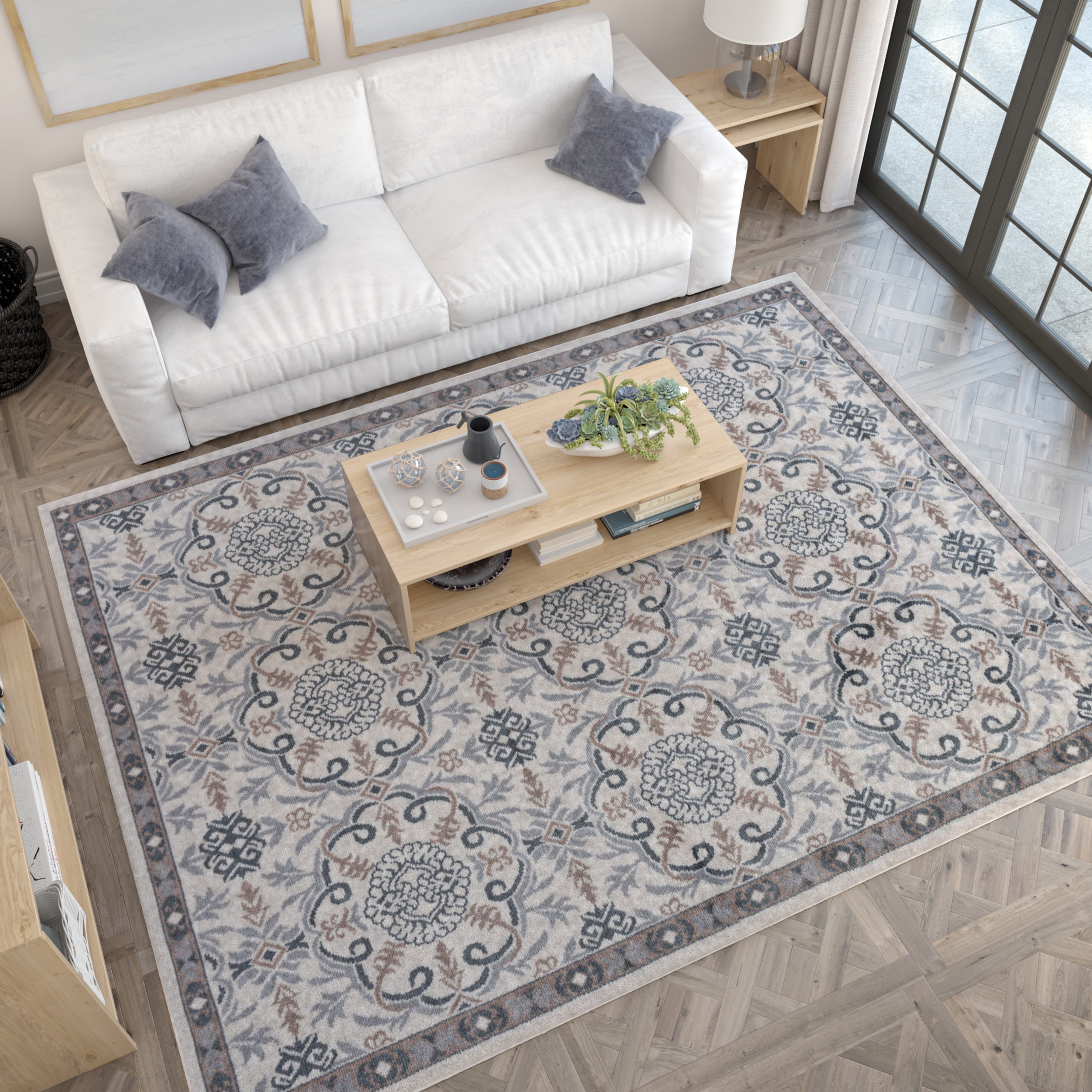 Hampton Traditional 2' x 10' Cream and Beige Polypropylene Indoor Area Rug