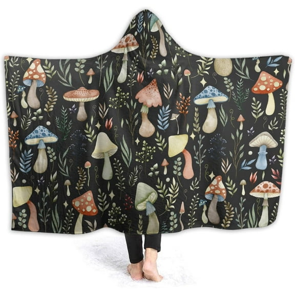 Mushroom Hooded Blanket Mushrooms Gifts for Women Soft Fleece Flannel Mushroom Throw Wearable Blanket All Season Plant Blankets for Bed Decorative 60"x50" for Teens