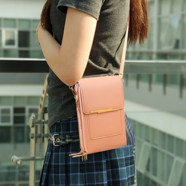 Bolso bandolera para teléfono con pantalla táctil | Soporte para móvil manos libres con compartimento para llaves | Cartera pequeña de piel para mujer