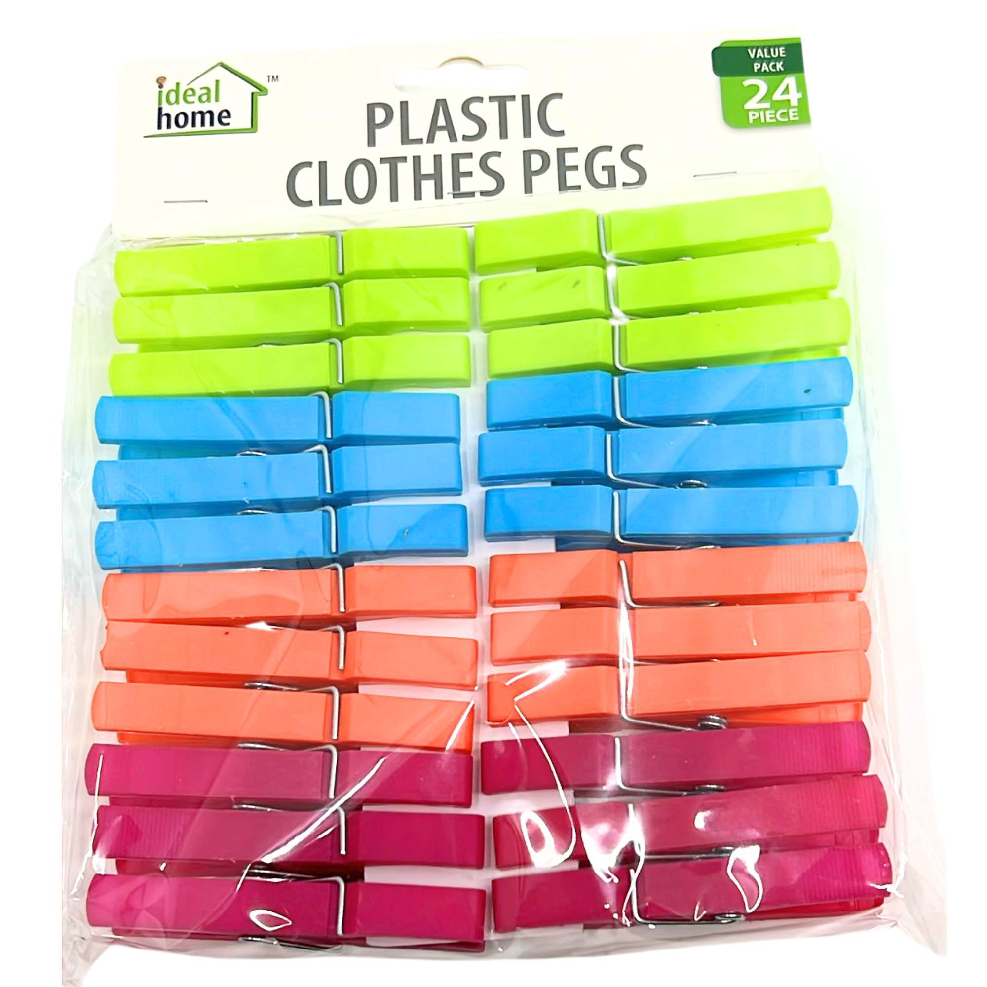 24 Plastic Clothes Pegs In Basket Hanging With Hook