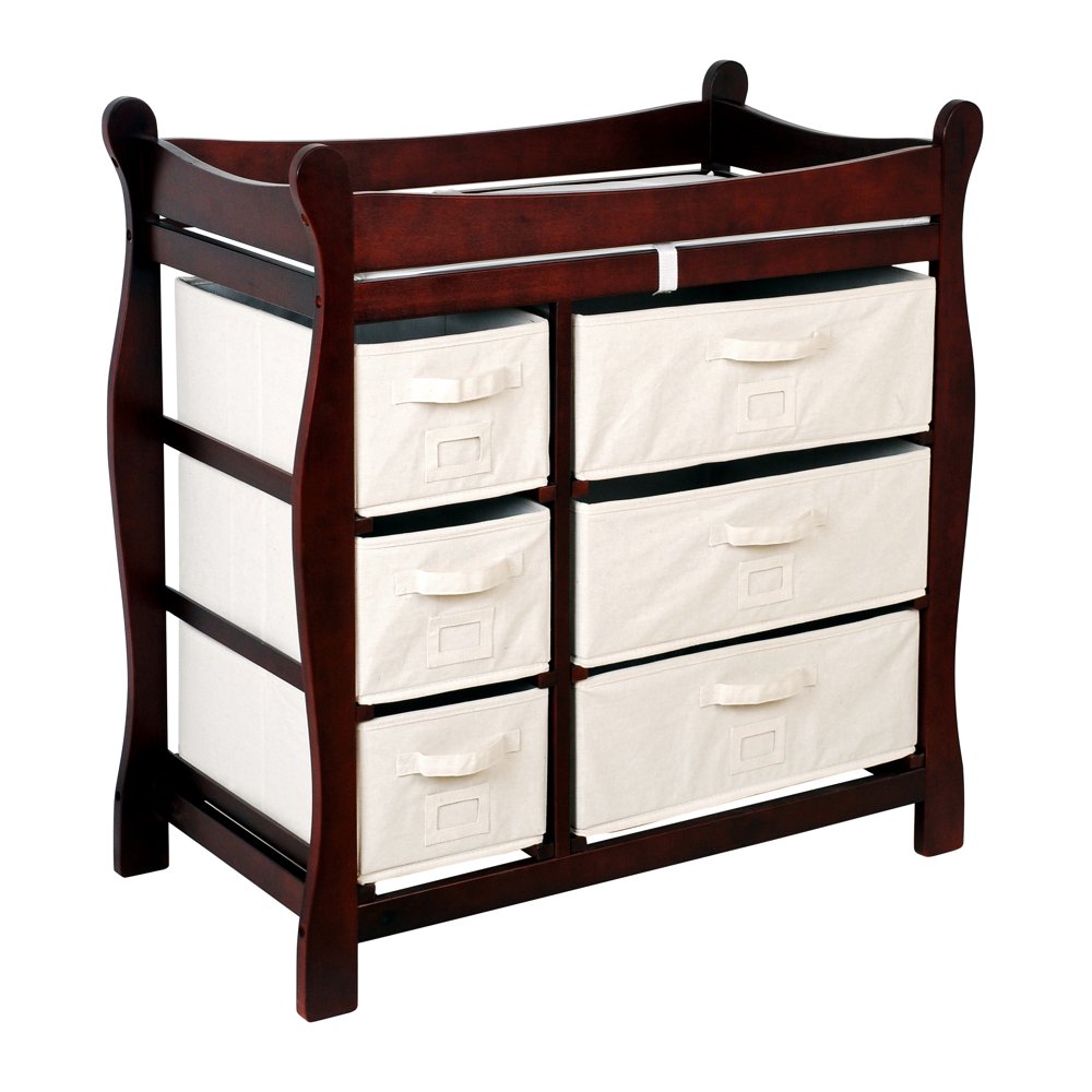 Badger Basket Sleigh Style Baby Changing Table with 6 Baskets, Cherry, Includes Pad Walmart