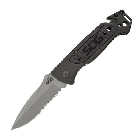 SOG Knives Black Anodized Aluminum Escape Lockback Bead-Blasted Stainless Pocket Knife FF24-CP