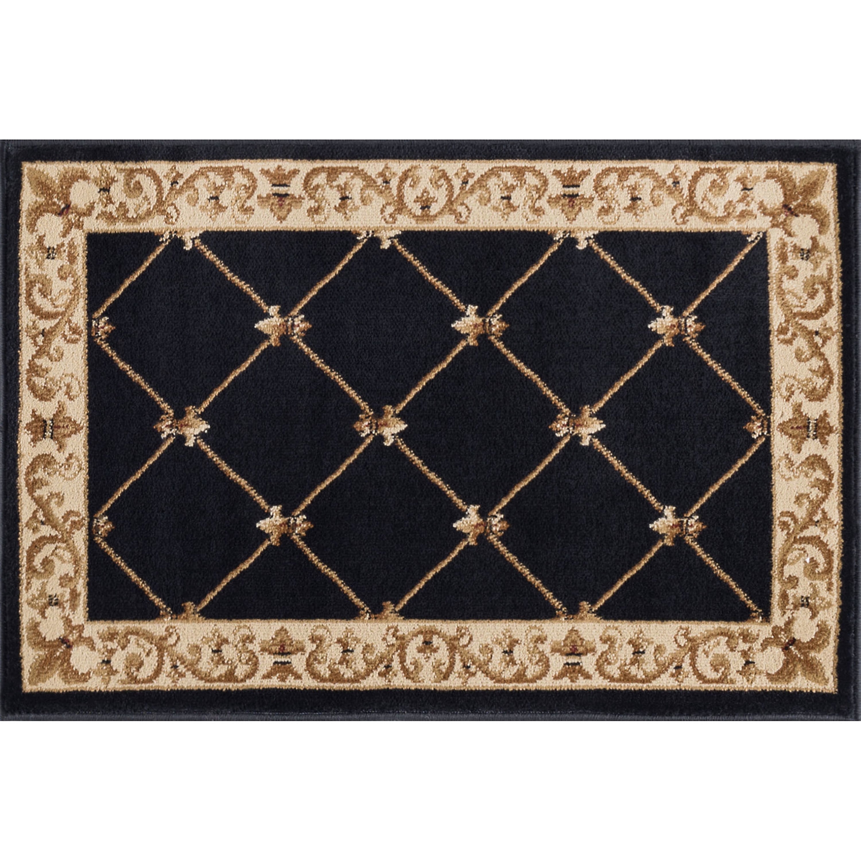 Sensation Traditional 2' x 3' Black and Beige Polypropylene Indoor Area Rug