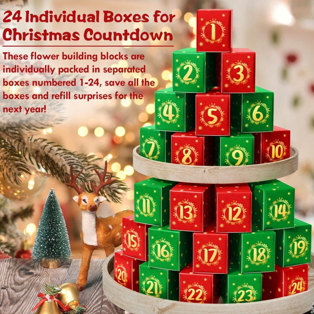 New Christmas Advent Calendar, Flower Building Block Gift Box, Christmas Countdown Blind Box Toy
