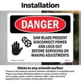 thumbnail image 3 of Saw Blade Present Disconnect OSHA Danger Vinyl Decal Label 10 Inch x 7 Inch - 5 Pack, 3 of 6