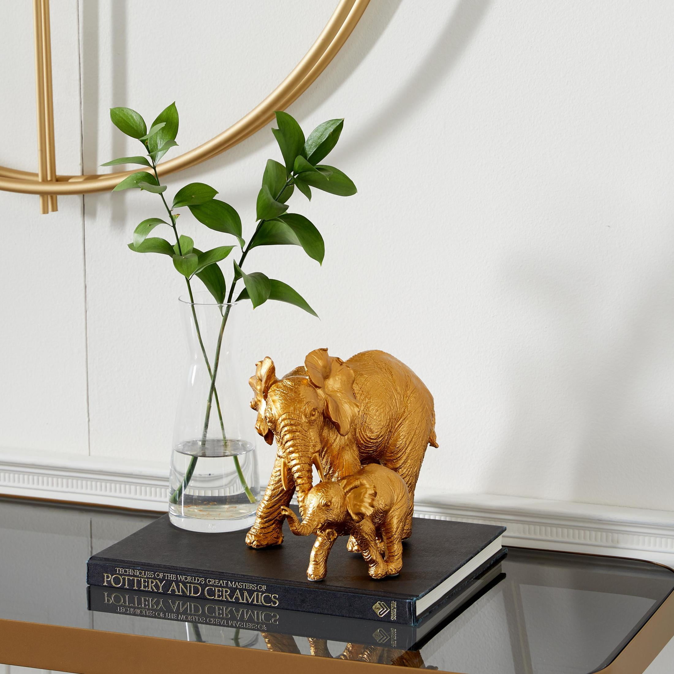 6" x 7" Gold Polyresin Elephant Sculpture, by DecMode