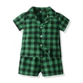 thumbnail image 2 of LNMQLPDBS Toddler Sets for Boys Girls Plaid Button Down Lapel Short Sleeve Shirts and Shorts 2pcs Outfits Casual Trendy Summer Sets Unisex Baby Short Sets for School Party Beach Play, 2 of 9