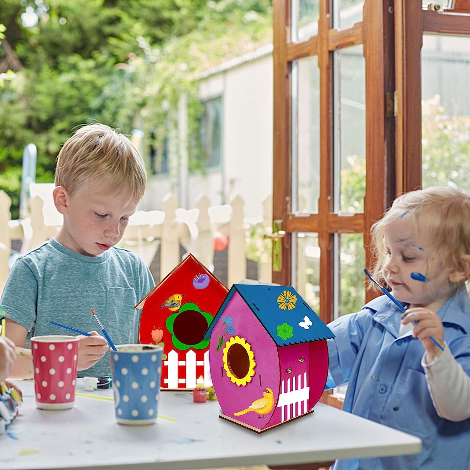 4 Pack Bird House Crafts for Kids Ages 5-8 8-12, Art Craft Wood Toys for Kids, Arts and Craft Projects with Paint & Brushes, DIY Bird House Kit Painting for Children's Day Gift Boy Girl