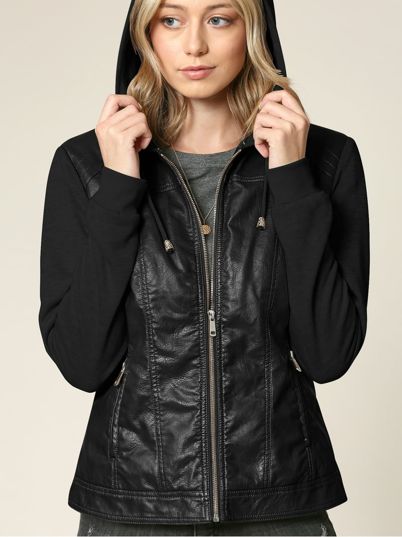Made by Johnny Women's Faux Leather Zip Up Moto Biker Jacket