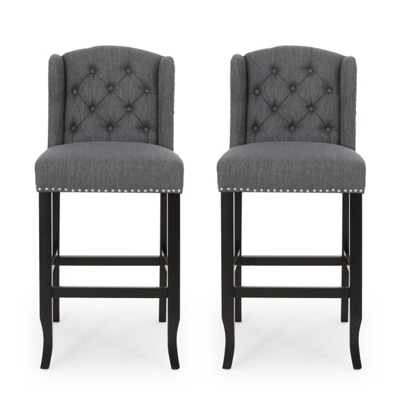 Newboti Furniture Vienna Contemporary Fabric Tufted Wingback 31 Inch Counter Stools, Set of 2, Charcoal and Dark Brown 73714