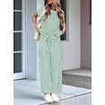 thumbnail image 4 of Womens Striped 2 Piece Set Short Sleeve T Shirts Wide Leg Pants Matching Lounge Sets with Pockets Light Green XL, 4 of 8
