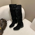 thumbnail image 6 of Viluyesy Womens Slouch Boots, Chunky Heels Knee High Wide Calf Pull-On Fall Winter Suede Tall Boots Black US7.5, 6 of 9