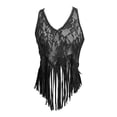 thumbnail image 4 of WEIWEN V Neck Tank Tops for Women Fashion Sleeveless Going Out Top Western Sheer Lace Mesh Irregular Fringe Hem Crop Shirts Summer Outfits tx01-Black, L, 4 of 4