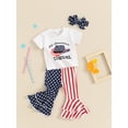 thumbnail image 4 of Toddler Girls 4th of July Outfit Infant Short Sleeve Letter Tee Shirt+Stars Stripes Flare Pants Bell Bottom Outfits, 4 of 9