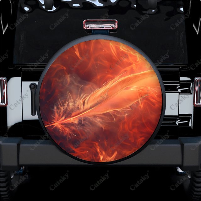 Abstract Fire Feather Polyester Universal Spare Wheel Tire Cover Custom Tire-Covers for Trailer RV SUV Truck Camper