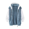 thumbnail image 3 of ZQGJB Reduce Womens Oversized Fuzzy Fleece Open Front Hooded Pockets Cardigan Jackets Loose Fit Sherpa Coat Color Block Print Winter Warm Plush Zip Outerwear (Purple#01 XL), 3 of 5