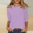 thumbnail image 2 of Summer Clothes for Women 2025 Round Neck Shirts Loose Fit Three Quarter Sleeve Tshirts 02-Purple XL, 2 of 5