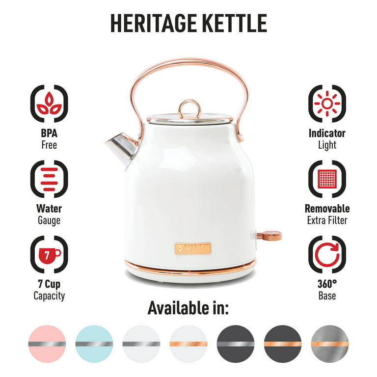 Haden Heritage 1.7 Liter Stainless Steel Electric Tea Kettle - Steel / Copper