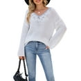 thumbnail image 3 of Women'S Lace Sequin Appliques Sweater Fall Winter V Neck Long Sleeve Sweaters Trendy Cozy Casual Sweaters White S, 3 of 9