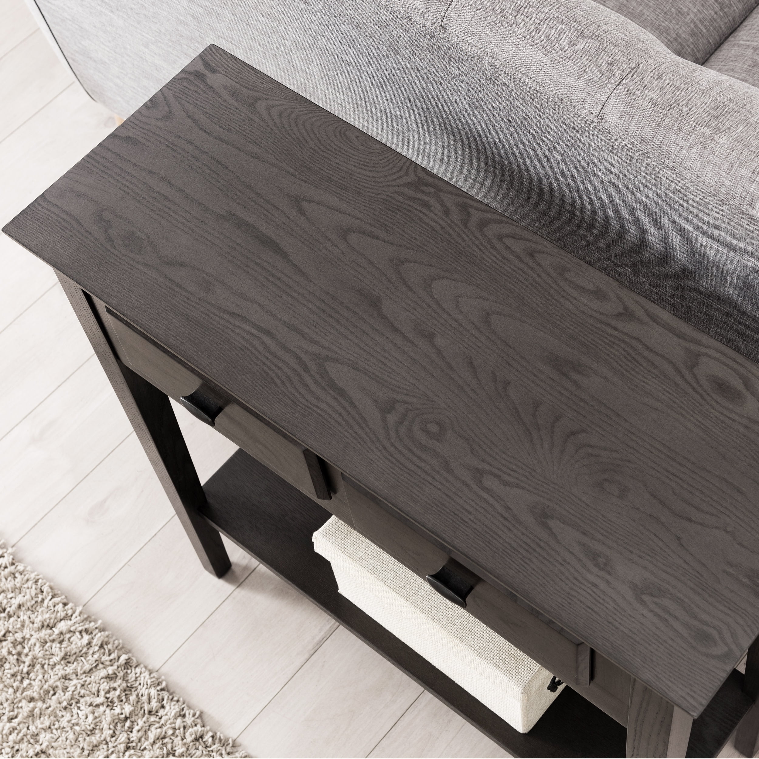 Leick Home Teegan Solid Wood 2-Drawer Entryway Console Table with Shelf, Smoke Gray