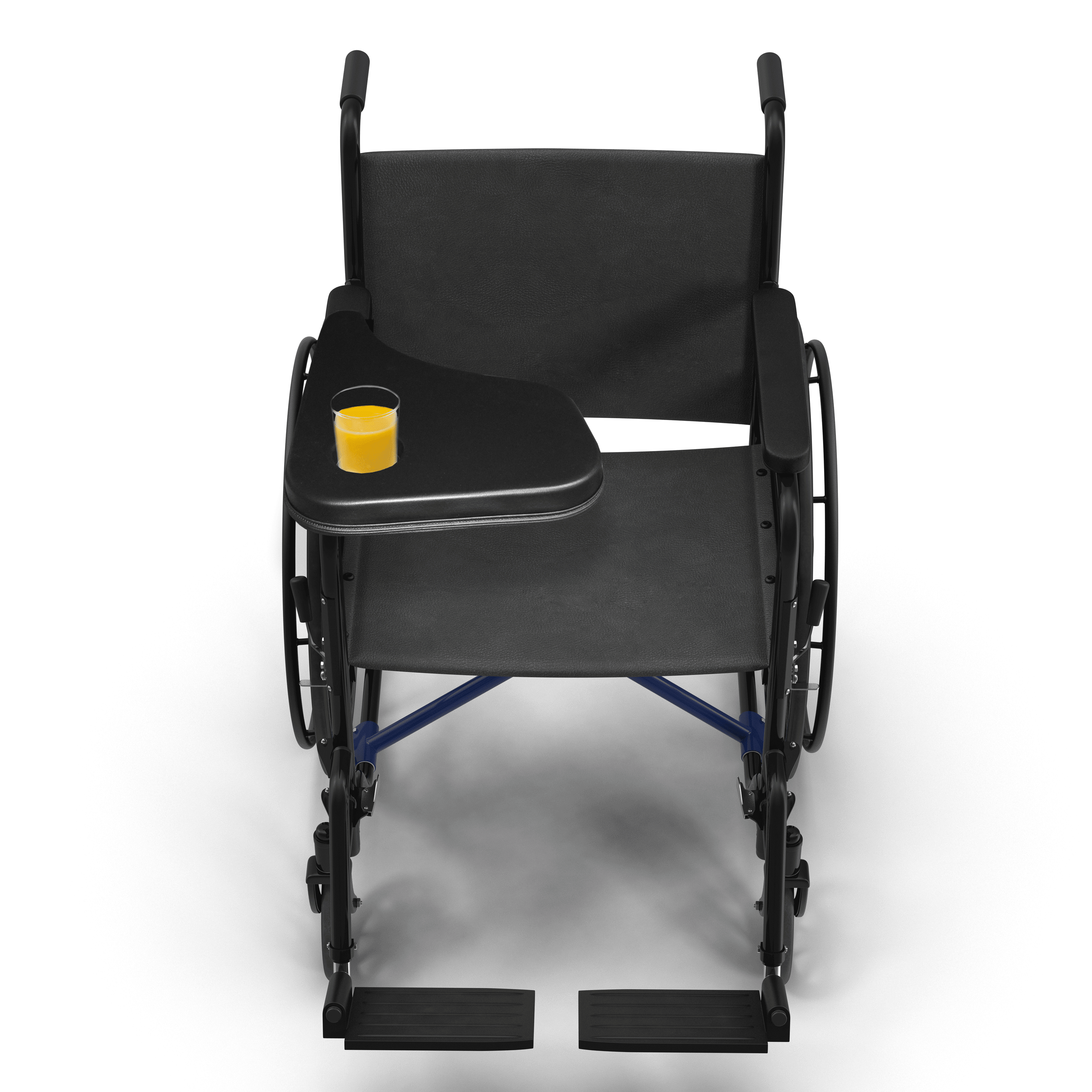 Premium Flip Down Padded Wheelchair Half Lap Tray with Recessed Molded Cup Holder. Right Side.  Color, Classic Black.  Made in the USA.