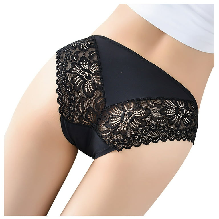 Women's Lace Seamless Comfort Panty Plus Size Sexy Stretch High Leg  Underwear Soft Lingerie Tanga Black S