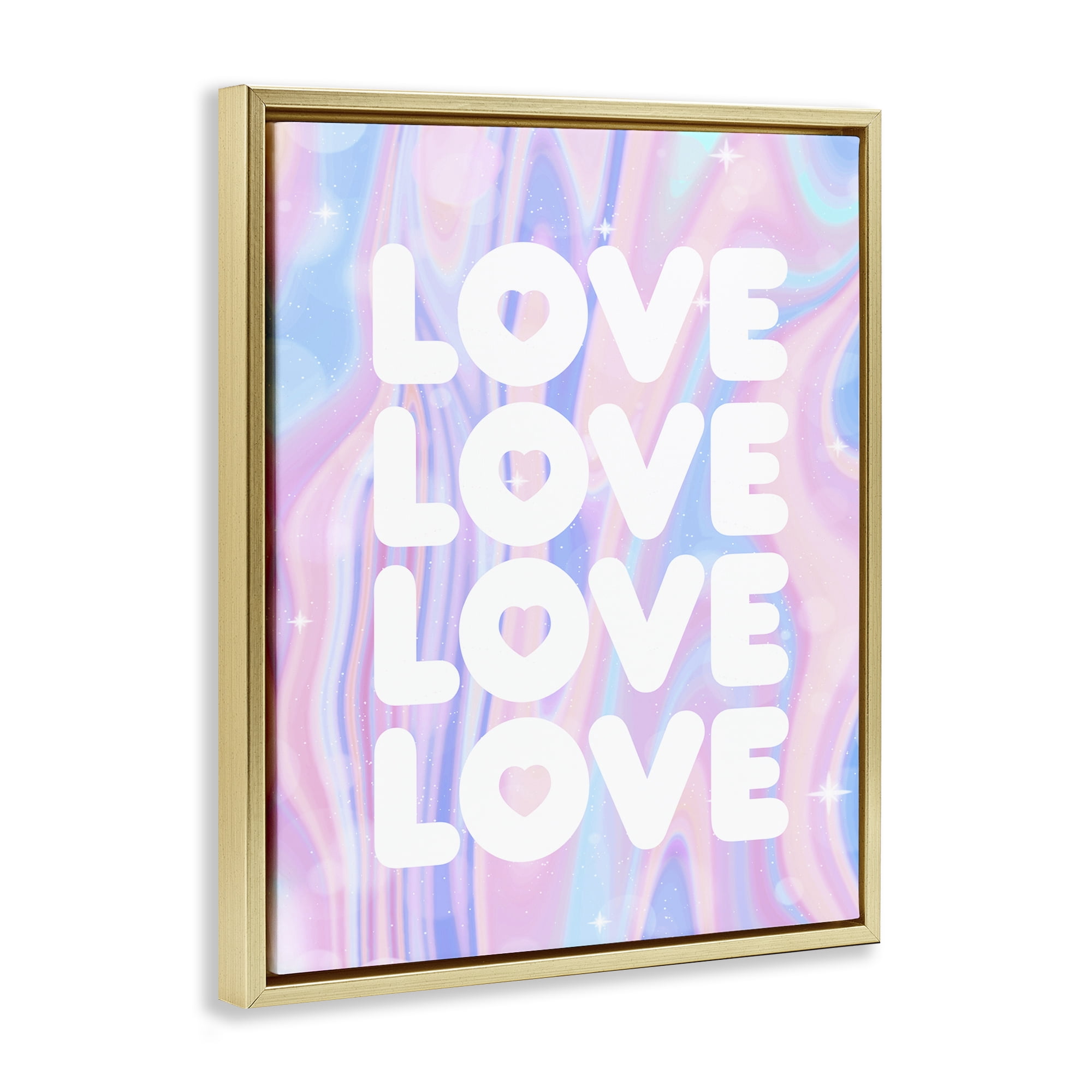 Stupell Industries Love with Wavy Pastels Text & Numbers Painting Gold Floater Framed Canvas Art Print Wall Art, 17 x 21
