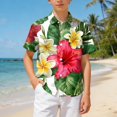 thumbnail image 2 of NOEGOEU Boys Button Down Hawaiian Shirt Short Sleeve Beach Shirt Kids Graphic Tees Tops 5-14 Years (Green,6-7 Years), 2 of 6