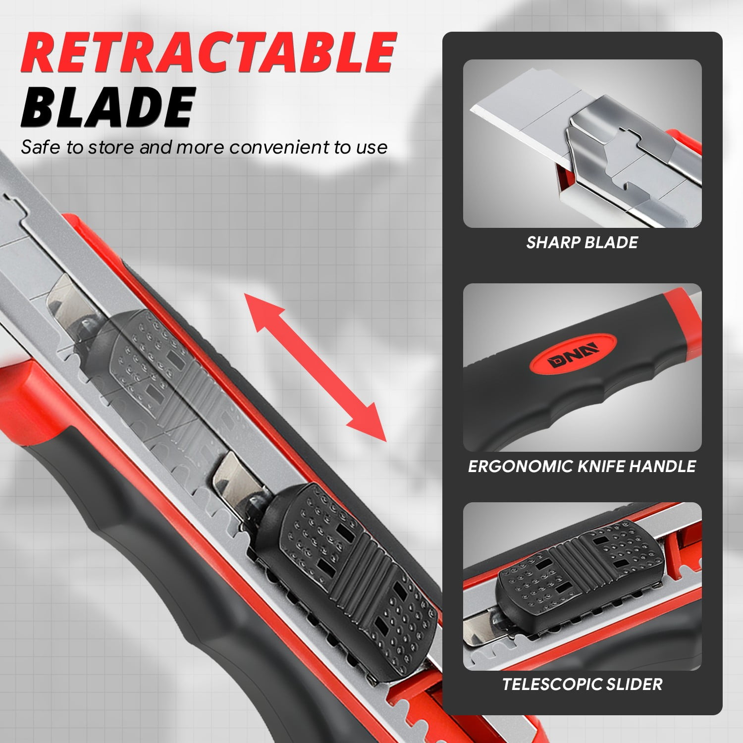 10Pcs Heavy Duty Snap-Off Retractable Utility Knife Box Cutter w/ Spare Blades