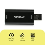 Vivitar HDMI to USB Video Capture Card with Real-Time HDMI Video and Audio for Live Streaming, Includes USB-C Adapter Cable, Black