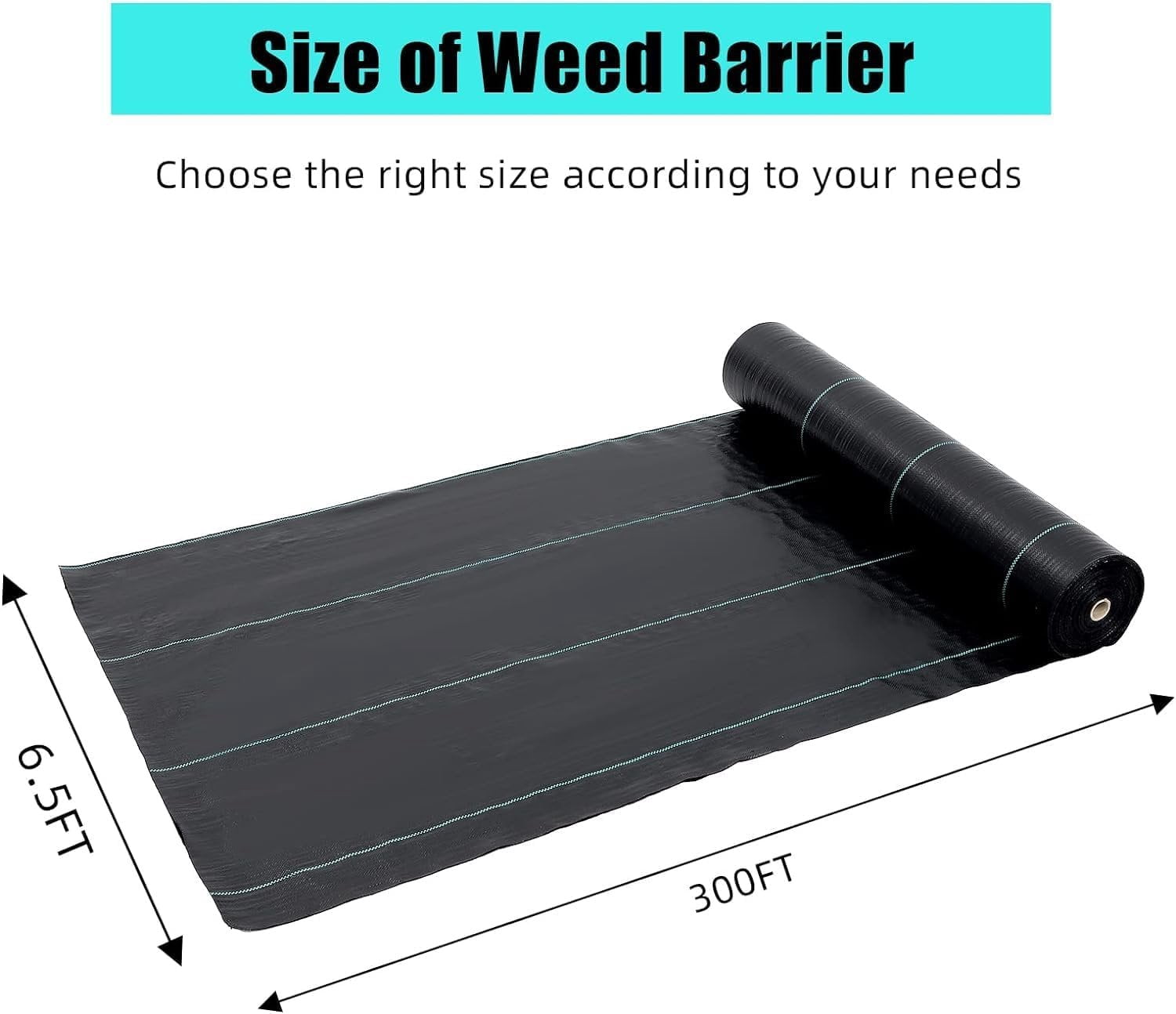 6.5ft x 300ft  3oz Pro Garden Weed Barrier Landscape Fabric, Durable & Heavy-Duty Weed Block Gardening Mat, Easy Setup &  Weed Control,  & Convenient Design