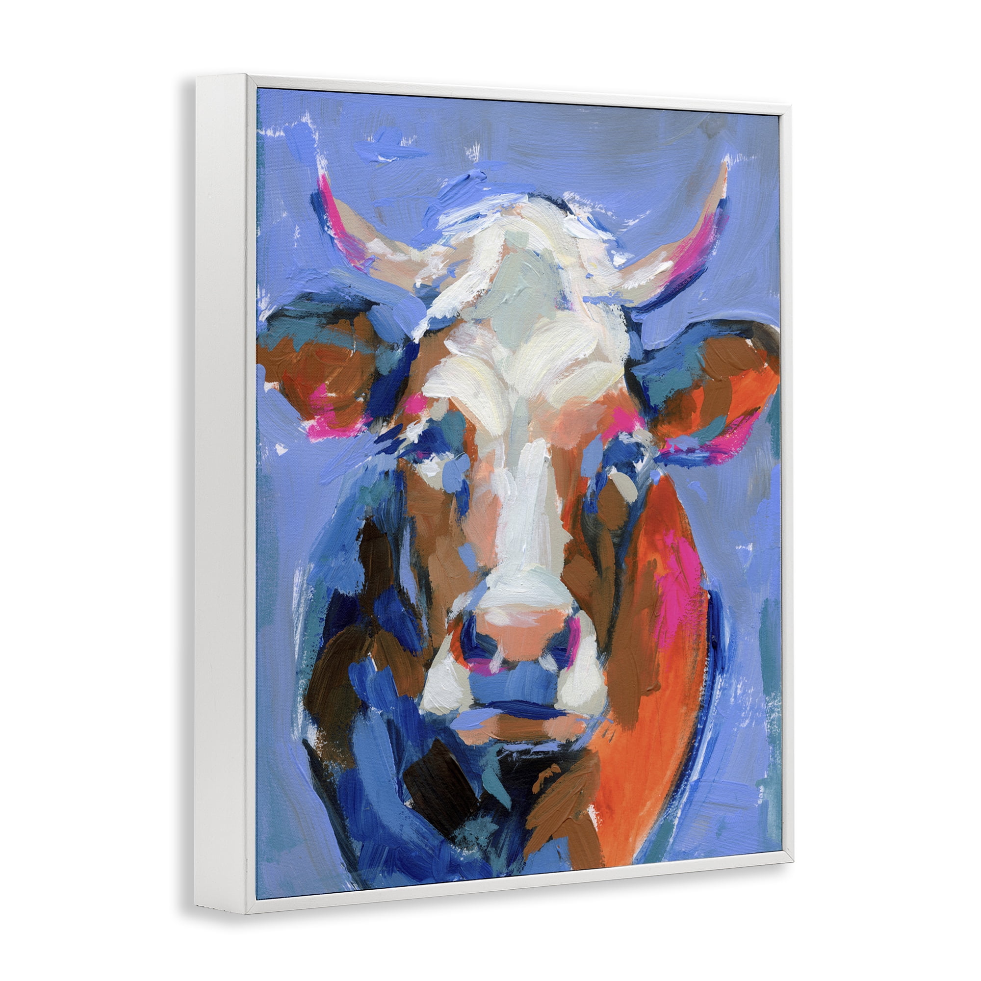 Stupell Industries Bold Paint Strokes Cow Animals & Insects Painting White Framed Art Print Wall Art, 24 x 30