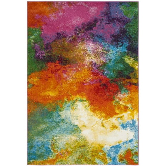 SAFAVIEH Watercolor Allison Abstract Colorful Area Rug, Orange/Green, 5'3" x 7'6"