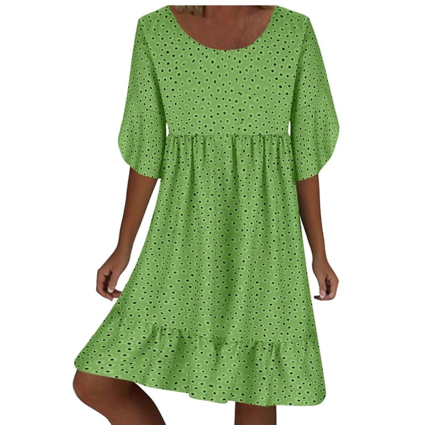 Vestido de Manga Corta para las Mujeres, Suelto Cuello Redondo Suéter Impresión Vestido de Moda Hecho de Poliéster Ligero para el Verano, Vestido de Verano para las Mujeres
