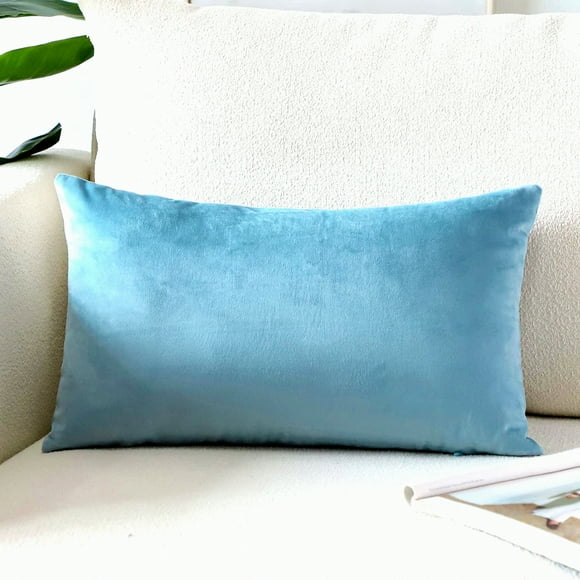 Housse de Coussin Carrée en Velours Luxe Doux - Housse de Coussin Décorative en Peluche pour Canapé, Sofa, Chambre, Voiture - 12x20 Pouces Bleu Clair - Décoration Élégante pour la Maison