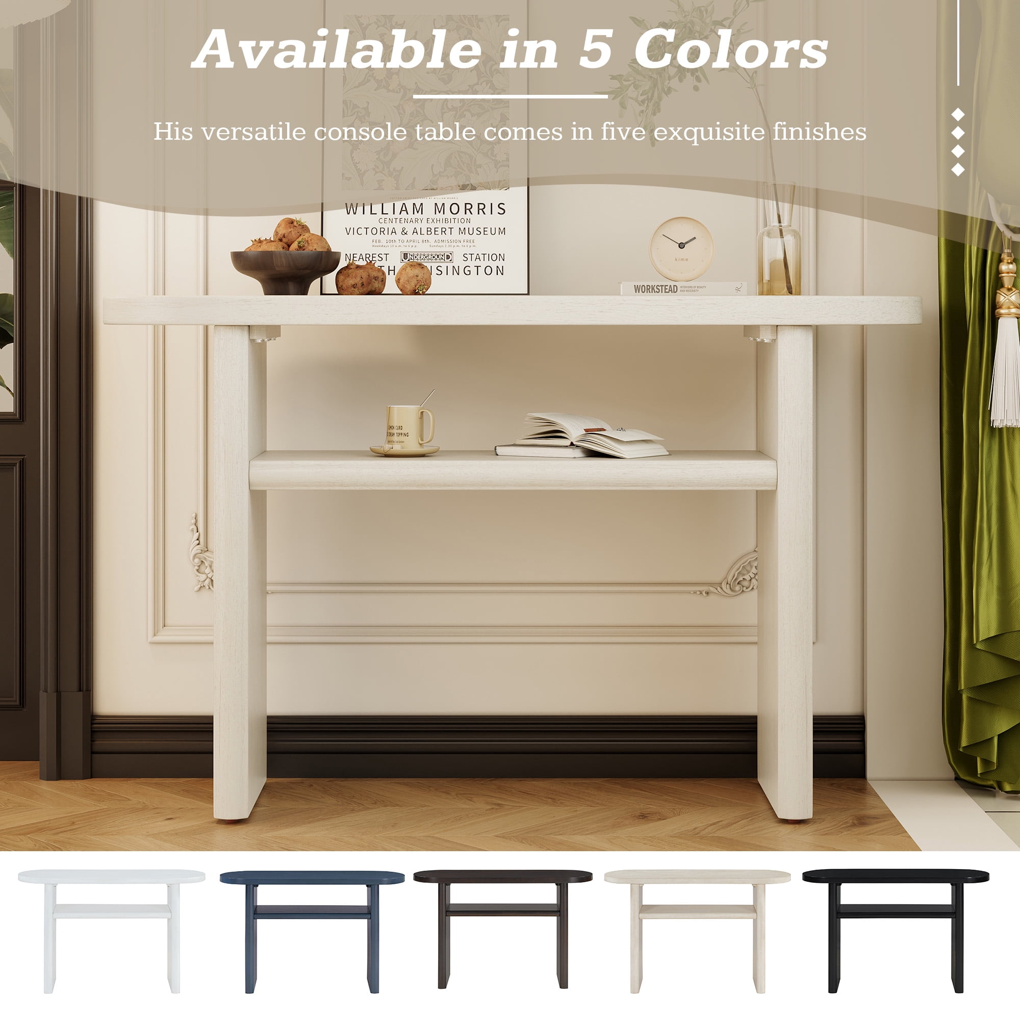 MAYEERTY Elegant Minimalist Console Table with Rounded Edges and Sturdy Shelf Design for Entryway, Living Room, Gray Wash