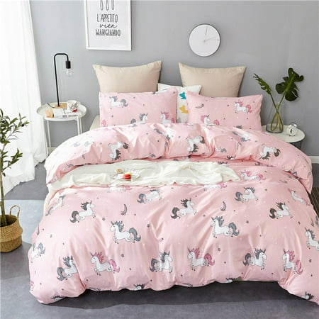 Cartoon Pink Licorne Bedding Set Single Twin Bed Duvet Cover